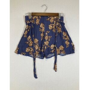 Maxine Nichols Floral Shorts Womens Small Blue Tan Boho High Waist Flowy Pockets